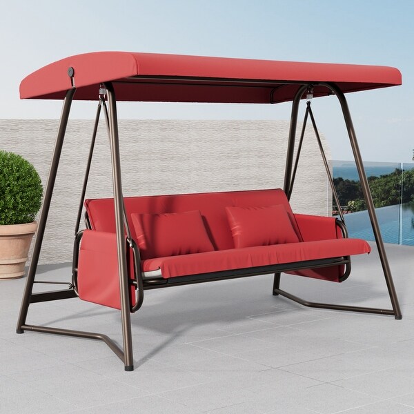 Outdoor Patio 3 Seater Metal Swing Chair Convertible Swing Bed with Cushion and Adjustable Canopy Red Bed Bath Beyond 40759407