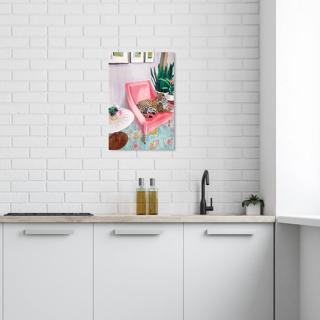 Wynwood Studio Canvas Animals Cat s Favorite Spot Pink and Bohemian & Eclectic Wall Art Canvas Print - Pink, Green