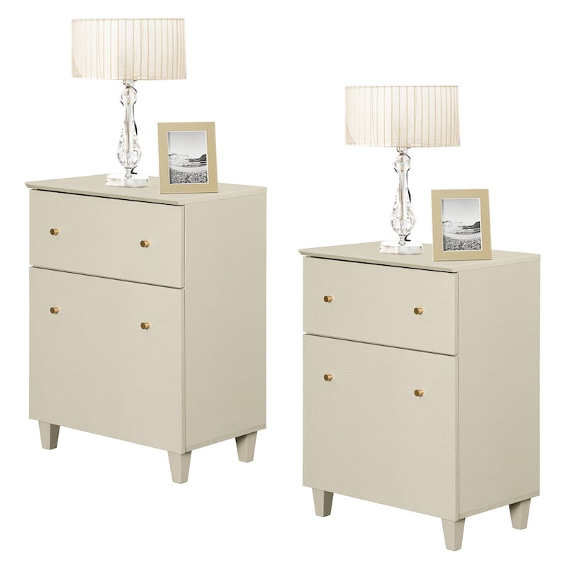 Bedroom Night Stand Bedside Table with Drawer and Cabinet, 32.4"H - Beige - 2-drawer