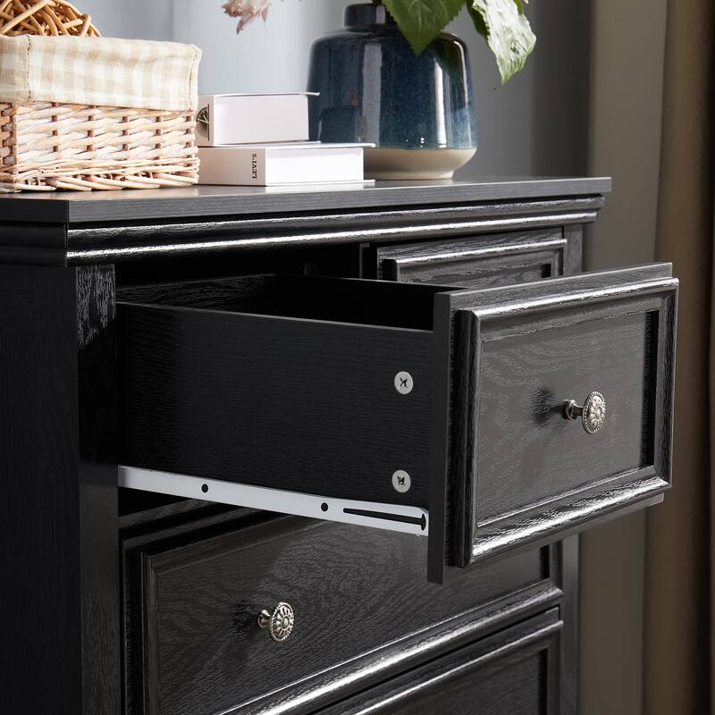 Sleek Black 6-Drawer Dresser, Farmhouse Closet Organizer for Home