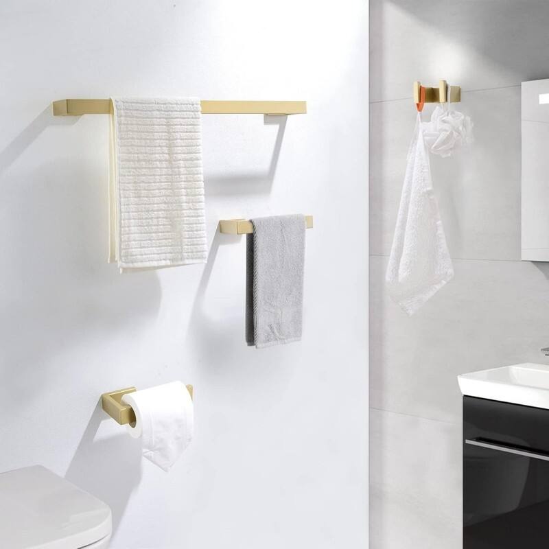 Gold Towel Bar Set 4 Piece Bathroom Hardware Set Wall Mounted Stainless Steel Towel Bar, 23.6"