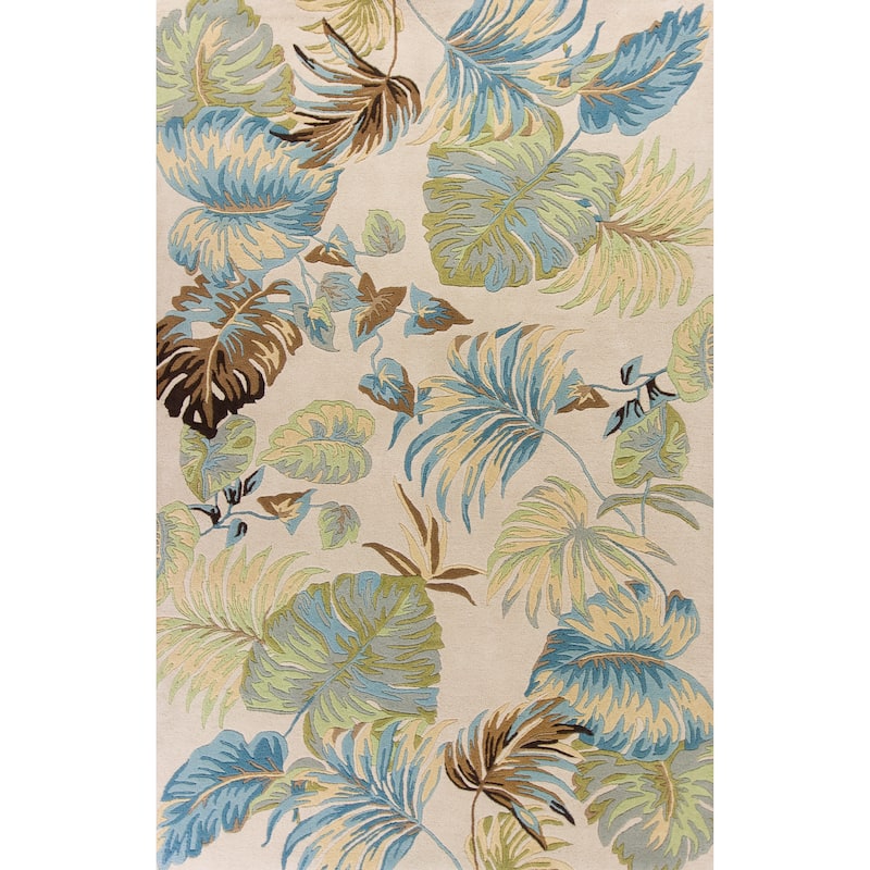 Domani Ivory/Blue Botanical Tropics Hand-Tufted Wool Area Rug - 8' X 10'6" - Ivory