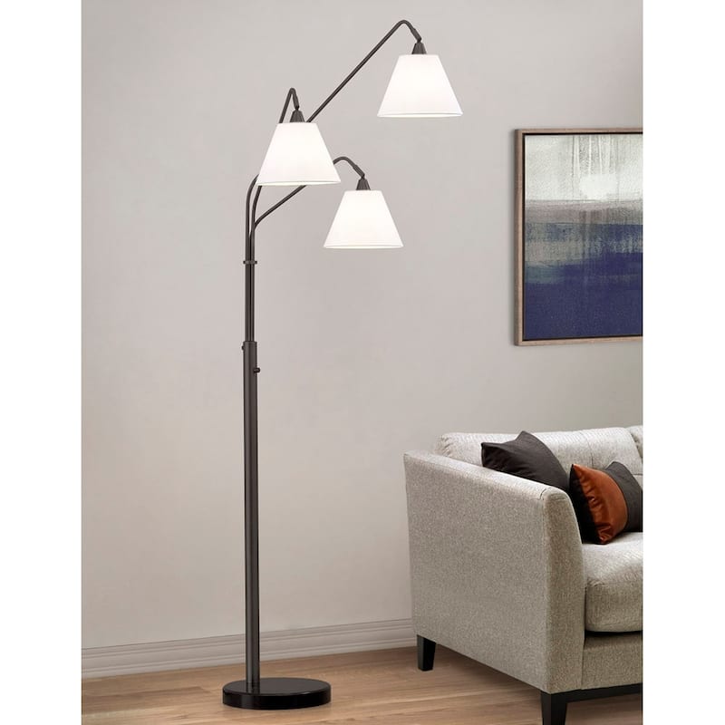 Midtown 3 Light Arch Floor Lamp with Fabric Shades - BlackBronze/WhiteShade