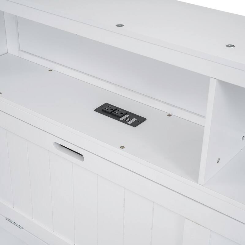 Full/Queen Size Hydraulic Storage Platform Bed Frame with LED, Charging Station and 2 Drawers