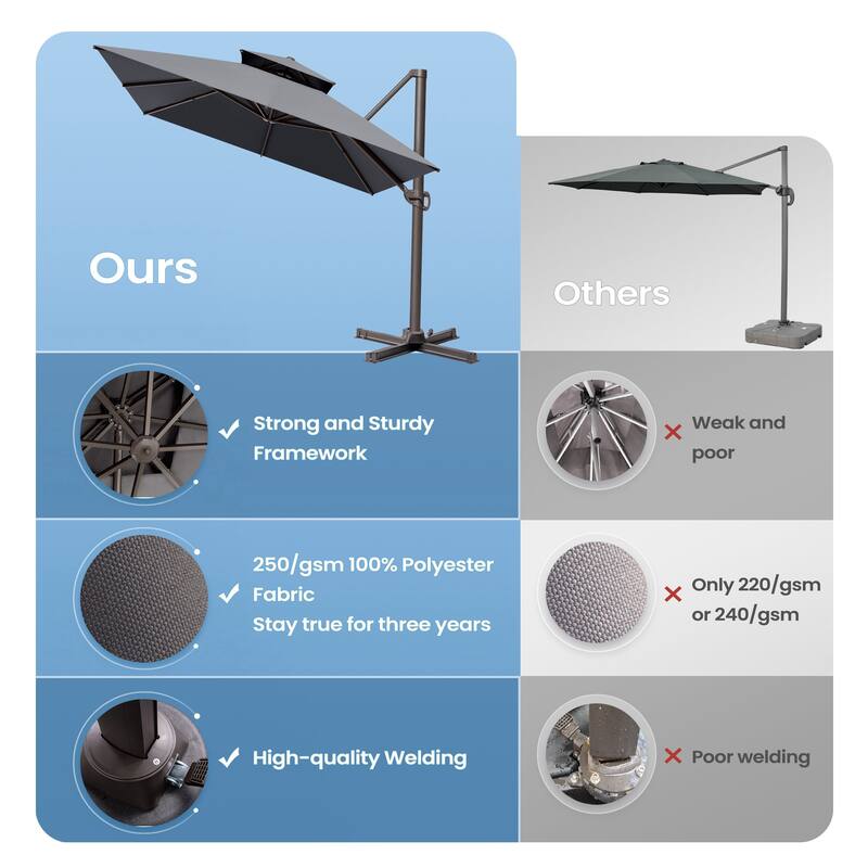 10 x 13 Feet Double Top Rectangular Patio Offset Cantilever Umbrella Aluminum with Crank