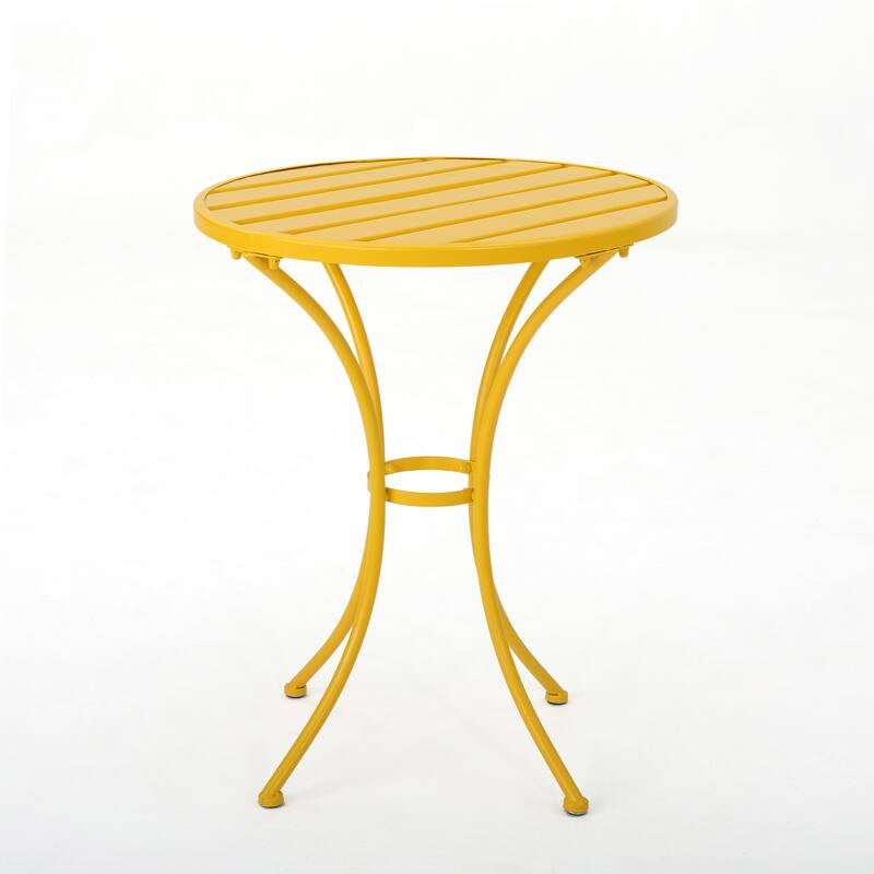 Modern 3-Piece Powder-Coated Iron Bistro Set with Round Slatted Table and Stackable Armchairs for Compact Outdoor Spaces