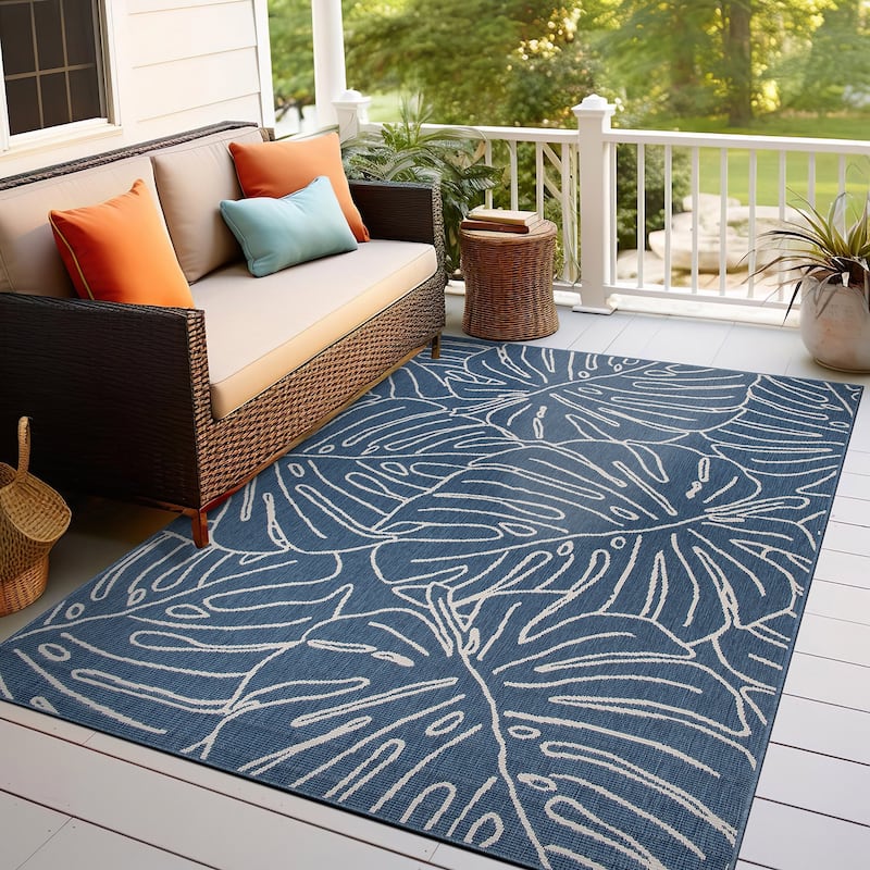 World Rug Gallery Contemporary Tropical Leaves Indoor/Outdoor Area Rug