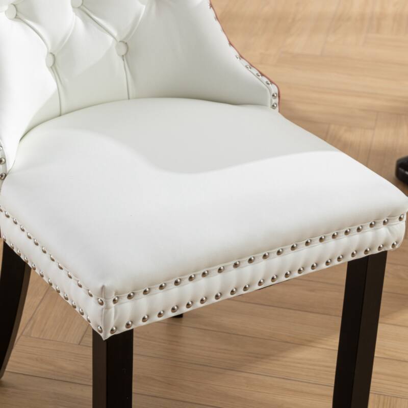 High-end Tufted Solid Wood Contemporary PU and Velvet Upholstered Dining Chair with Wood Legs Nailhead Trim 2-Pcs Set