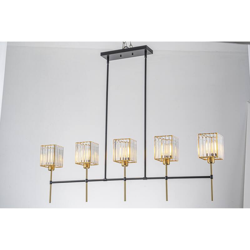 5-Light Modern Linear Crystal Chandelier kitchen island Pendant Lighting for Dining Room - Shade-Up - 50.6"W