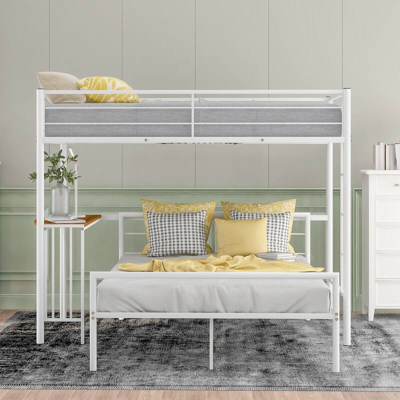 Twin Over Full Metal Bunk Bed with Desk, Ladder and Quality Slats