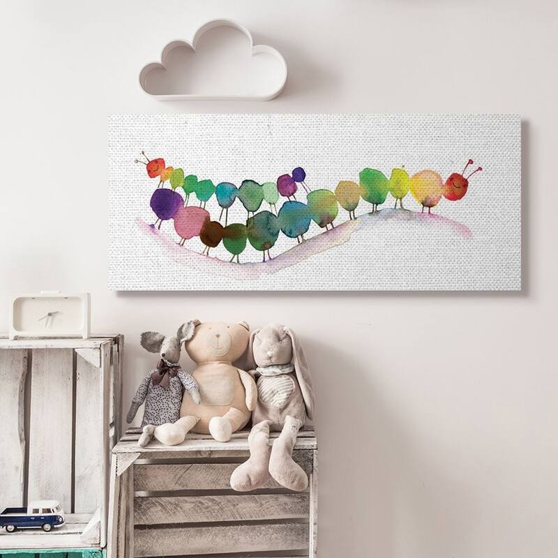Stupell Rainbow Inchworms Cute Watercolor Painting Canvas Wall Art - 17 x 40