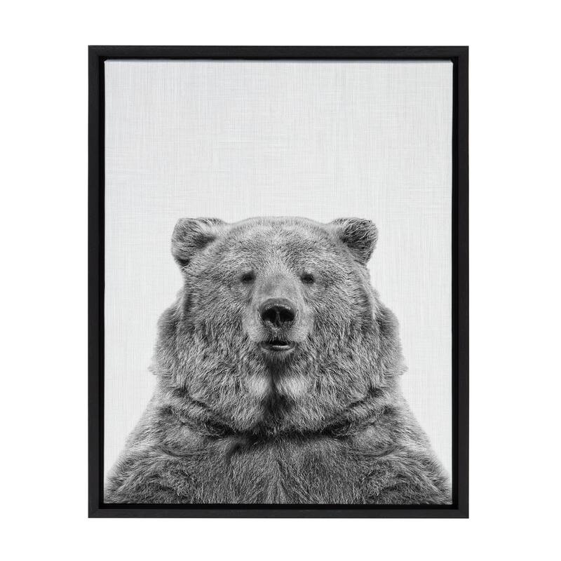 Kate and Laurel Sylvie Bear Framed Canvas Wall Art by Simon Te Tai - 18 x 24 - Plastic - Black