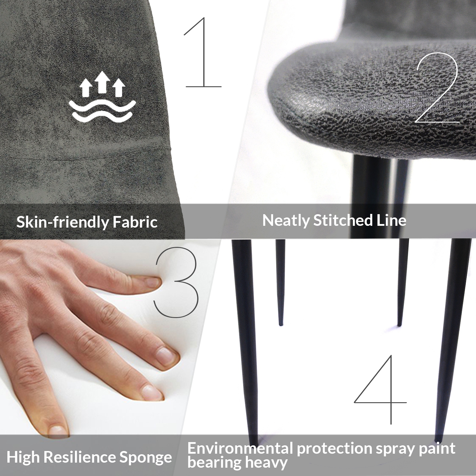 Dining Chairs Set of 4, Modern Accent Chairs with Upholstered Seat, Spoon Shape Kitchen Side Chairs with Metal Legs