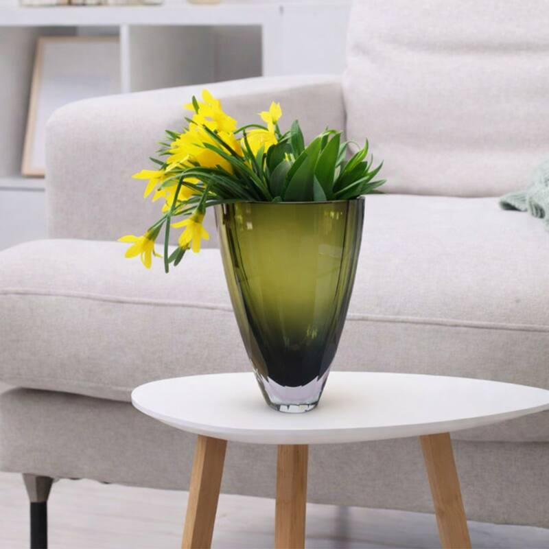 Lime Green Heavy Glass Vase with Minimalist Design Elegant Home Decor