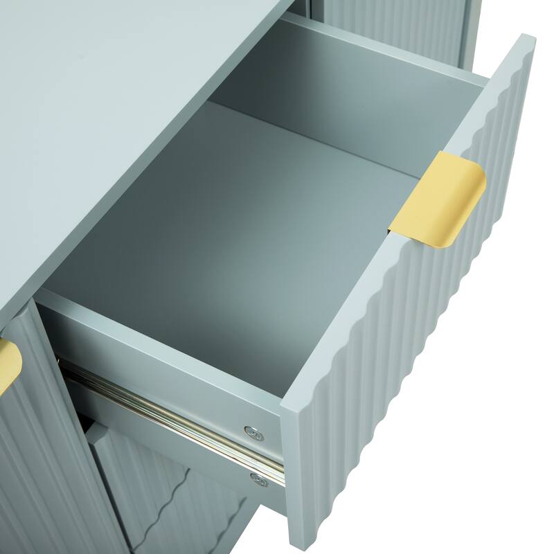 Roomfitters Sideboard Buffet Cabinet with 3 Drawers, Mid-century Modern Fluted Accent Storage for Kitchen & Dining, Cyan