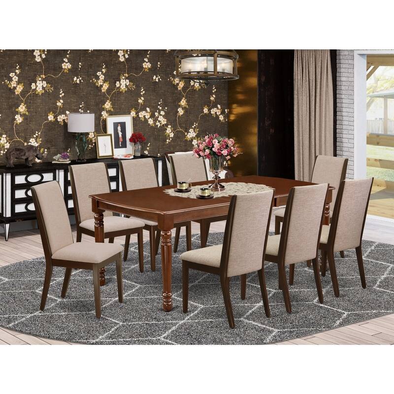 African Dining Room Set - 9 Piece Solid Wood Table & Chairs - Rectangle Butterfly Leaf - Mahogany Finish - 78