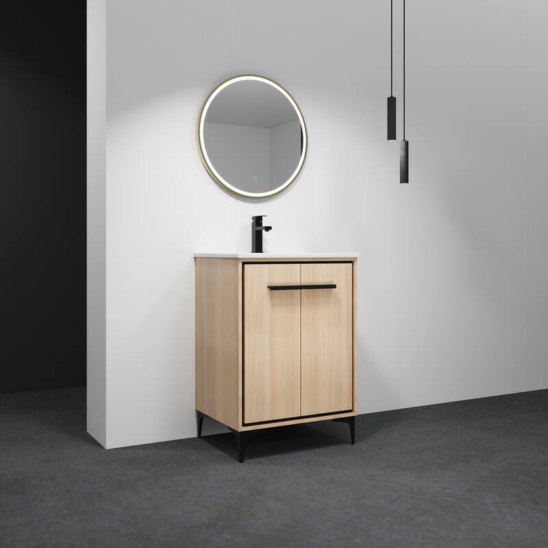 24 Inch Bathroom Vanity Base with basin, Storage Cabinet with Doors, Engineered Wood, walnut