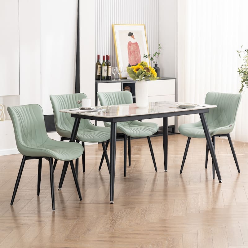 Modern Upholstered Leather Armless Dining Chairs Set of 2