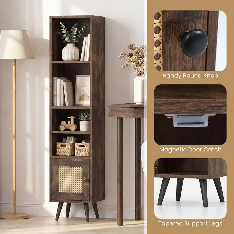 Gymax 6-Tier Tall Narrow Bookcase w/ Adjustable Shelf & Boho Style