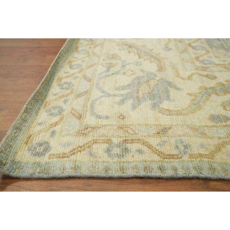 Handmade Floral Oushak Vegetable Dye Area Rug, Floral Geometric Carpet - 11' 11'' X 9' 3''