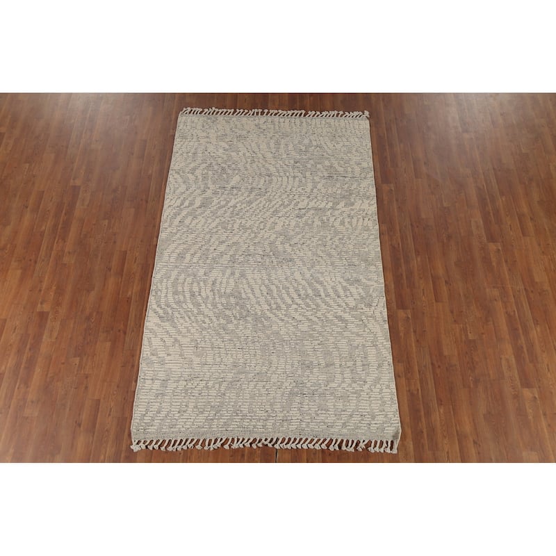 All-Over Abstract Moroccan Modern Area Rug Handmade Wool Carpet - 4'10"x 8'0"