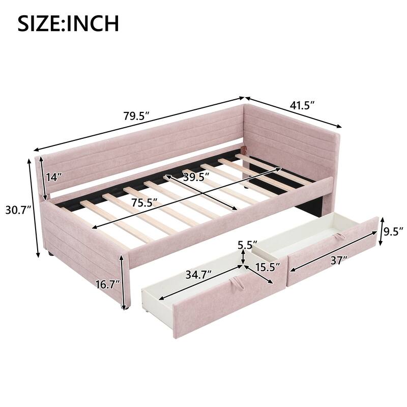 Twin Size Upholstered Daybed with Roll-Out Trundle, Space-Saving Wooden Frame, No Box Spring Needed