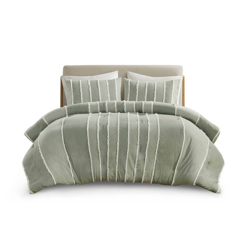 GDF Studio - Marceline Striped Cotton 3-Piece Comforter Set with Clip Jacquard Trim