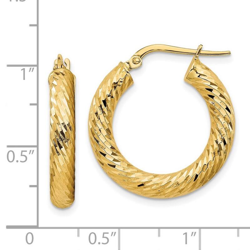 Curata 14k Yellow Gold Sparkle Cut Round Hoop Earrings - 23.4x22.35mm
