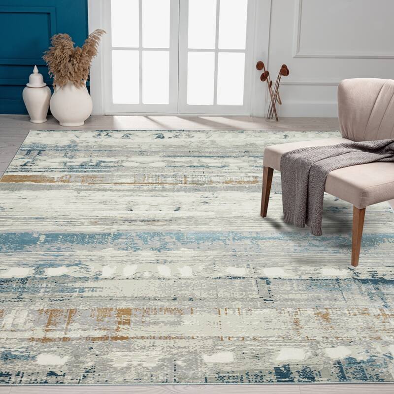 N Natori Bliss Oasis Blue Contemporary Area Rug