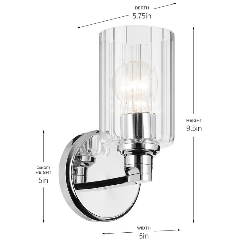 Kichler Lighting Gioe 9.5" 1-Light Wall Sconce with Clear Fluted Glass in Chrome