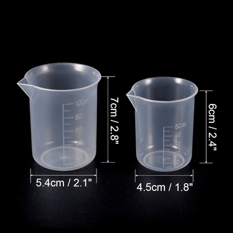 Set of 2 Measuring Cup Labs Clear Plastic Graduated Beakers 50ml 100ml - Transparent - 50ml, 100ml