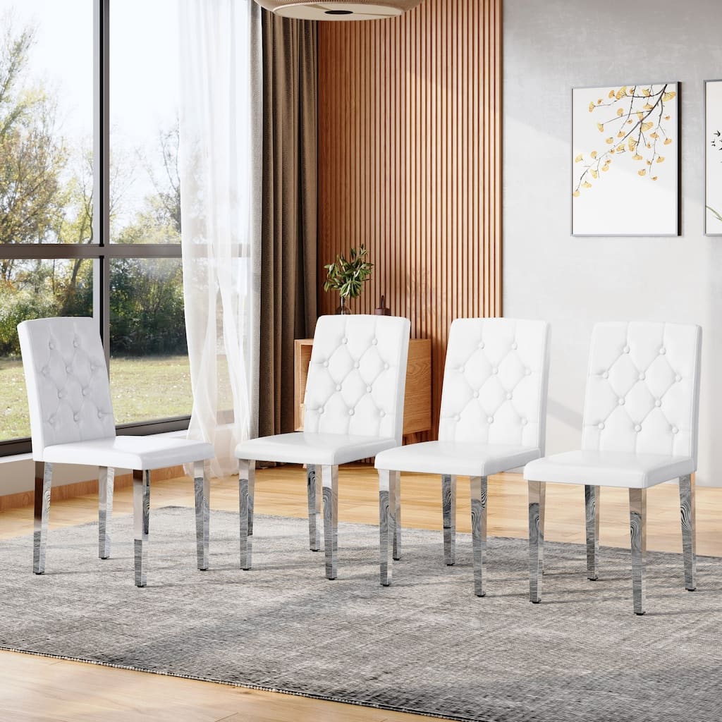 16.4" Modern PU Leather Dining Chairs with Silver Metal Legs