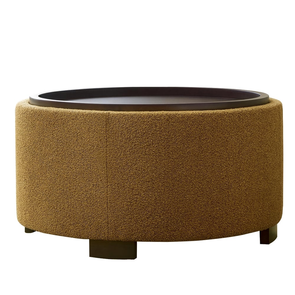 Huimo Modern round wooden tray Ottoman with Storage