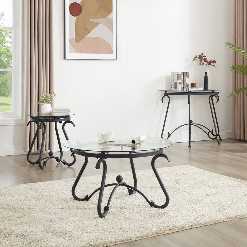 Tempered Glass Surface Console Table Coffee Table with Sturdy Construction for Living Room