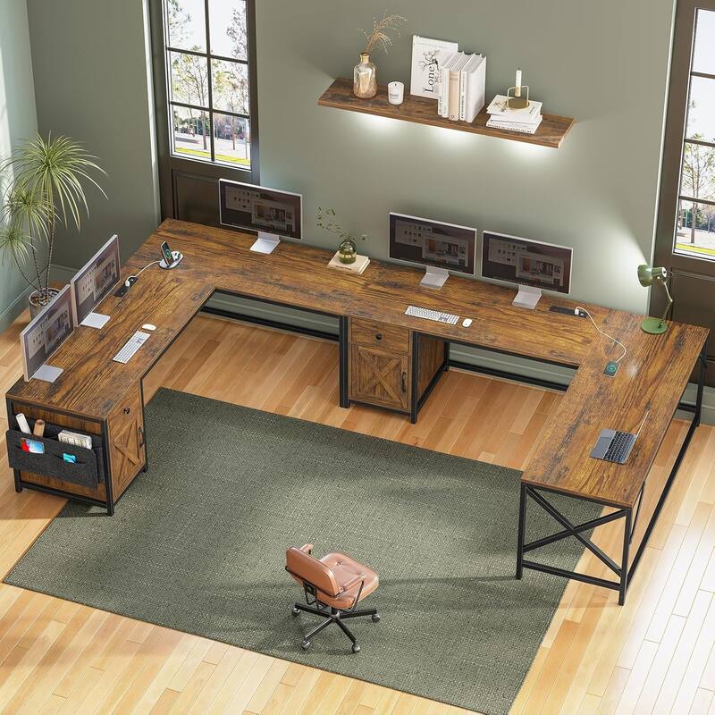 63" L Shaped Desk Corner Office Desk with Drawer Computer Desk