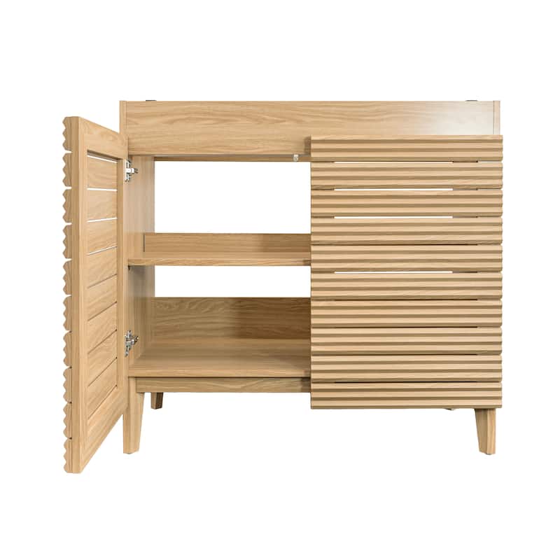 Javer Thin Linear Slat Modern Farmhouse 2-Shelf Bath Vanity Cabinet Only (Sink Basin not Included), by JONATHAN Y