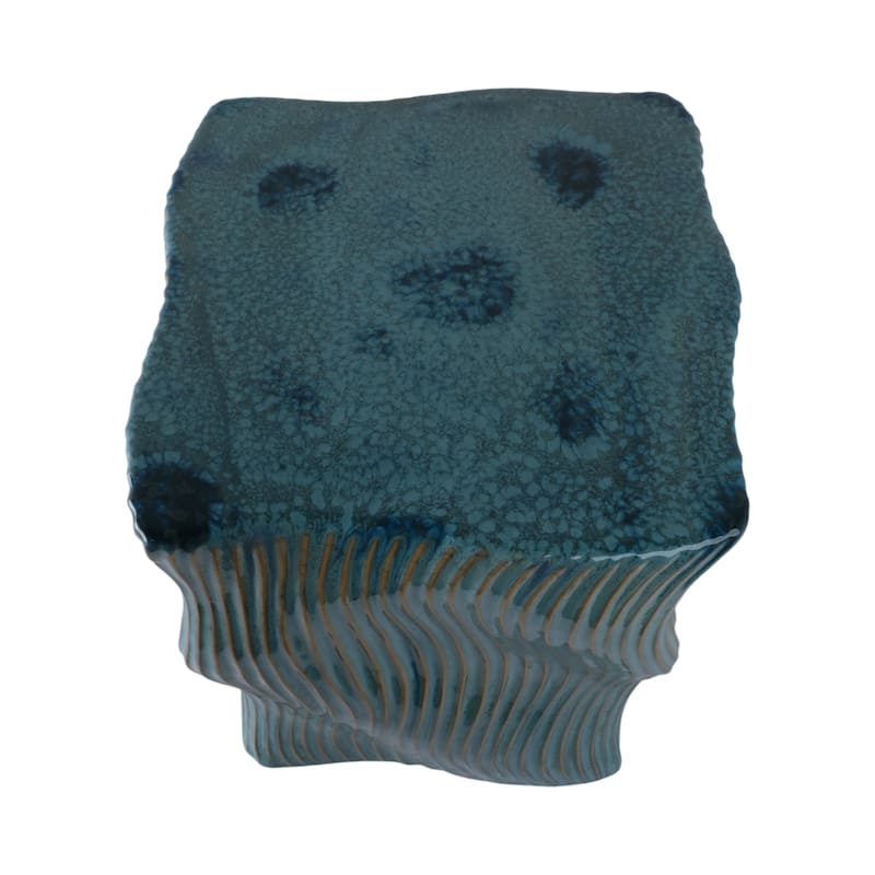 Ceramic Garden Stool Wavy Texture Modern for Home Decor - 19" Green