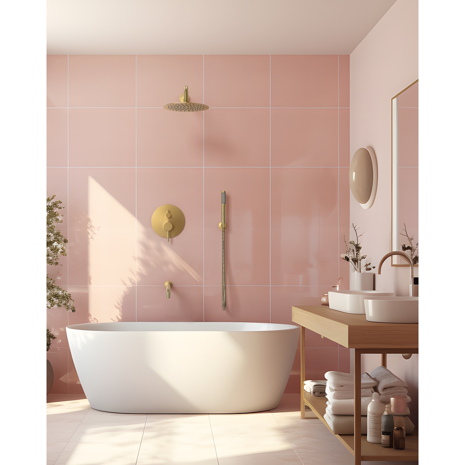 GRANDJOY 3-Function Bathroom Shower System with Rainfall Head, Handheld Unit, and Tub Spout
