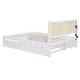 preview thumbnail 13 of 15, Queen Size Bed Frame w/ Rattan Headboard & Sockets Wooden Platform Bedframe w/ Trundle & Storage Drawers, Noise-Free-White