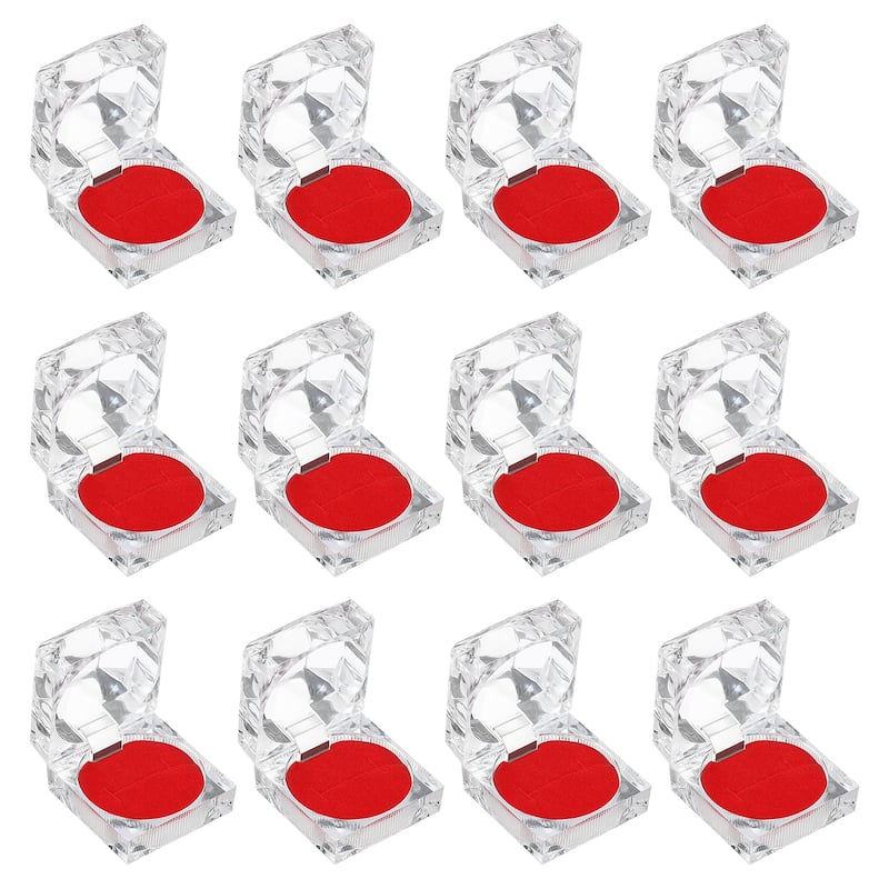 12 Pcs Clear Plastic Ring Boxes with Foam Insert for Wedding 1.8"x1.8"