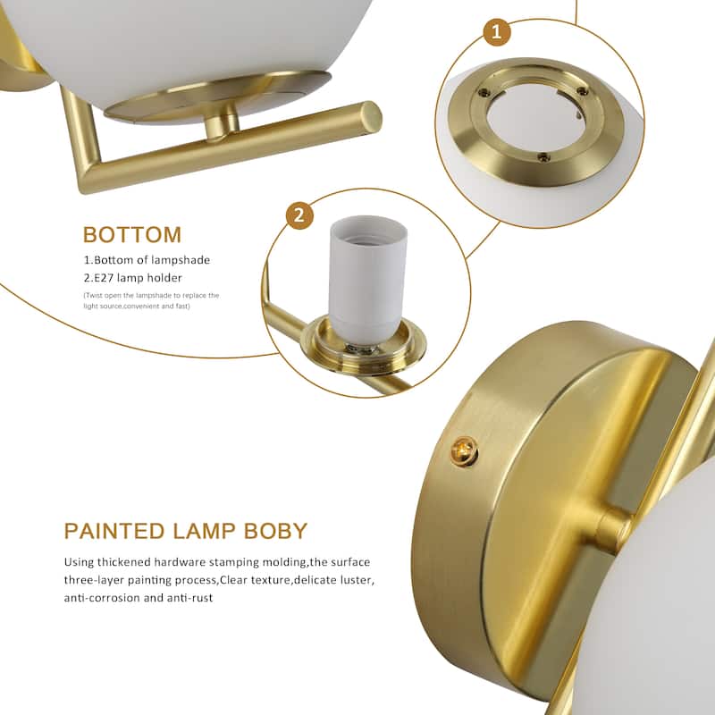 Modern Brass Gold Globe Glass Plug in Wall Sconce-Indoor Wall Light Fixtures for Bedroom, Living Room