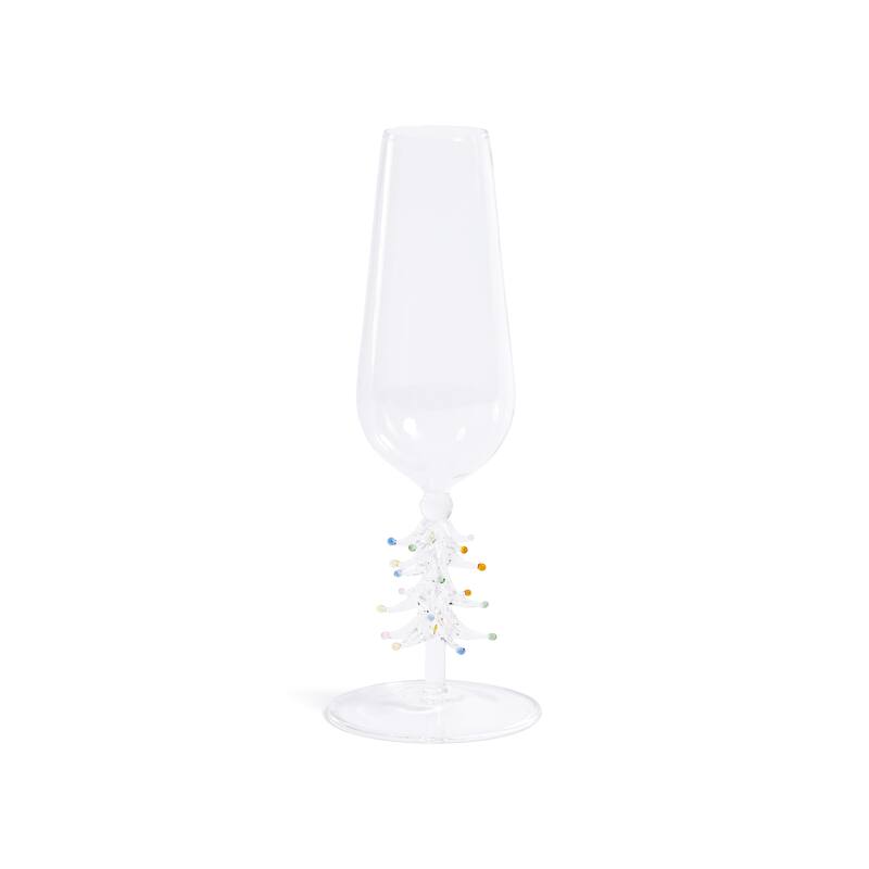 Treetop Cheers Glass Champagne Flutes - Holiday Stemware, Set of 4 - Clear