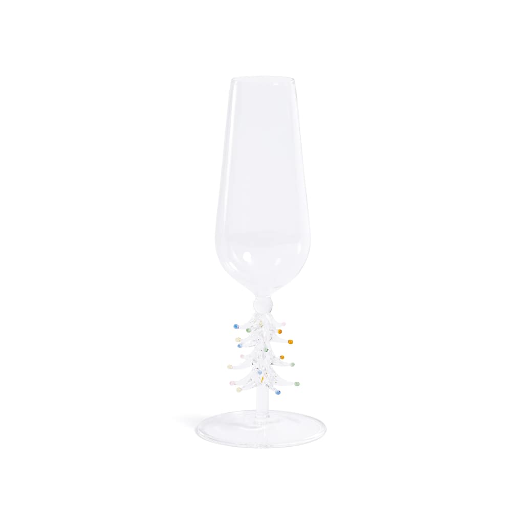 Treetop Cheers Glass Champagne Flutes - Holiday Stemware, Set of 4