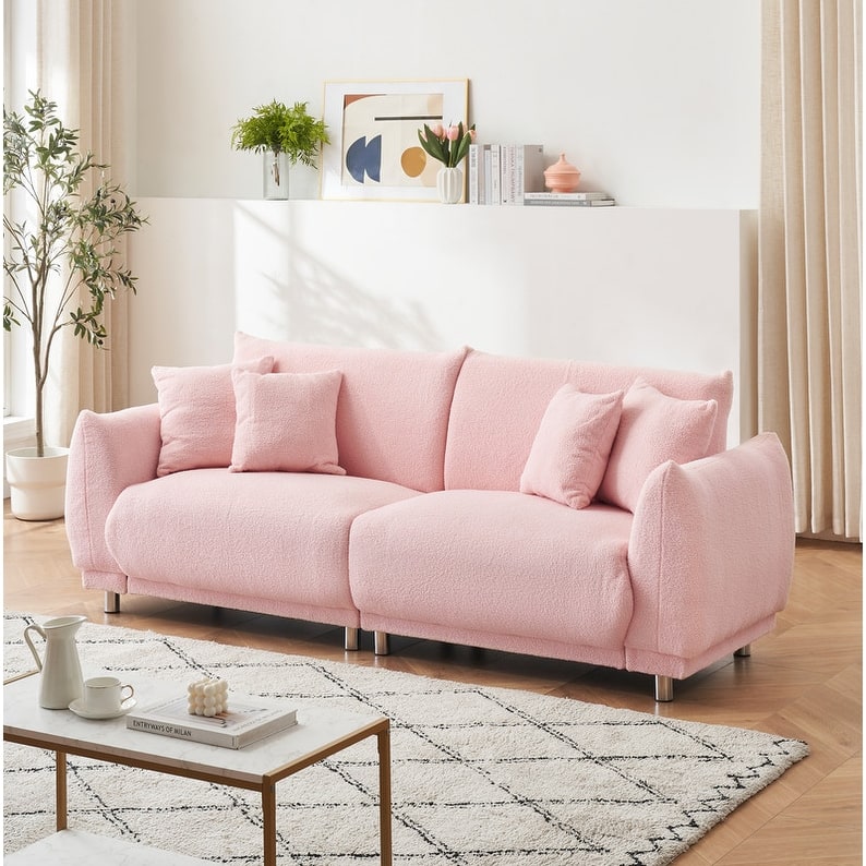 Modern Style 86.6" Teddy Velvet Upholstered Water Chestnut Sofa