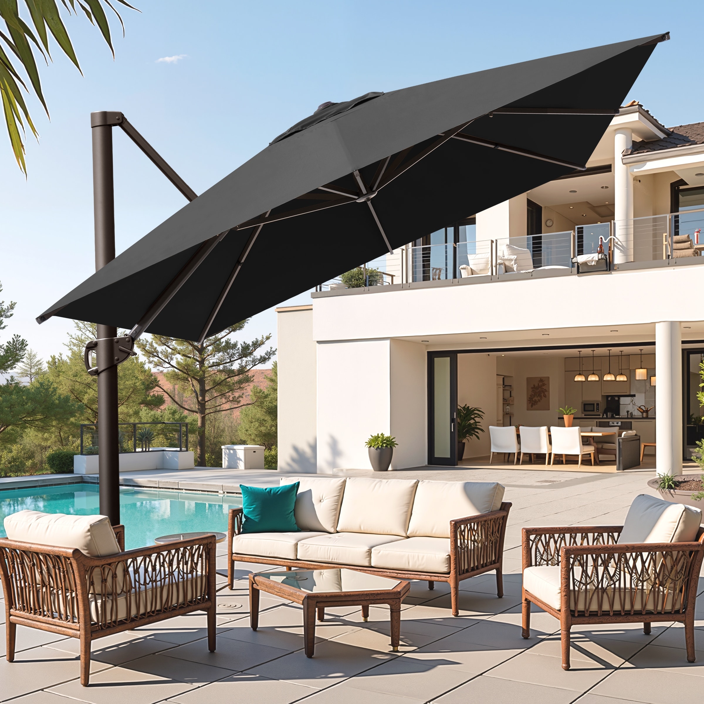 le papillon 10 foot cantilever outdoor offset patio umbrella 10ft Large Round with Base Included, Windproof Umbrella with 360Rotation and 0.07" Thickened Aluminum Pole, Heavy and residential patios. 10 ft. Outdoor Cantilever Hanging