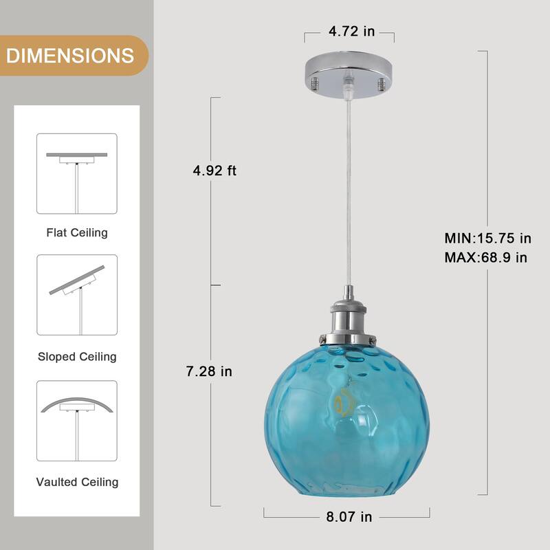 1-Light Metal Hanging Pendant Light with Glass Shade for Kitchen Island