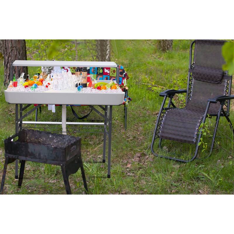 Portable Two-Tier Ice Cooler Table with Detachable Skirt
