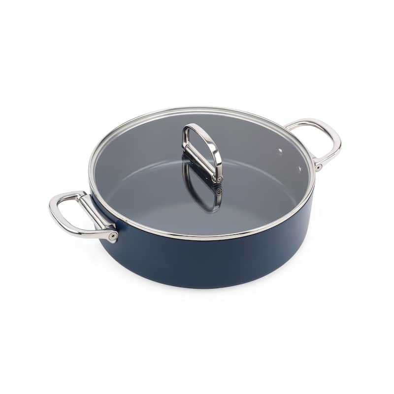 Joseph Joseph Space Ceramic Non-Stick 5 Qt. Shallow Casserole with Folding Handles and Lid