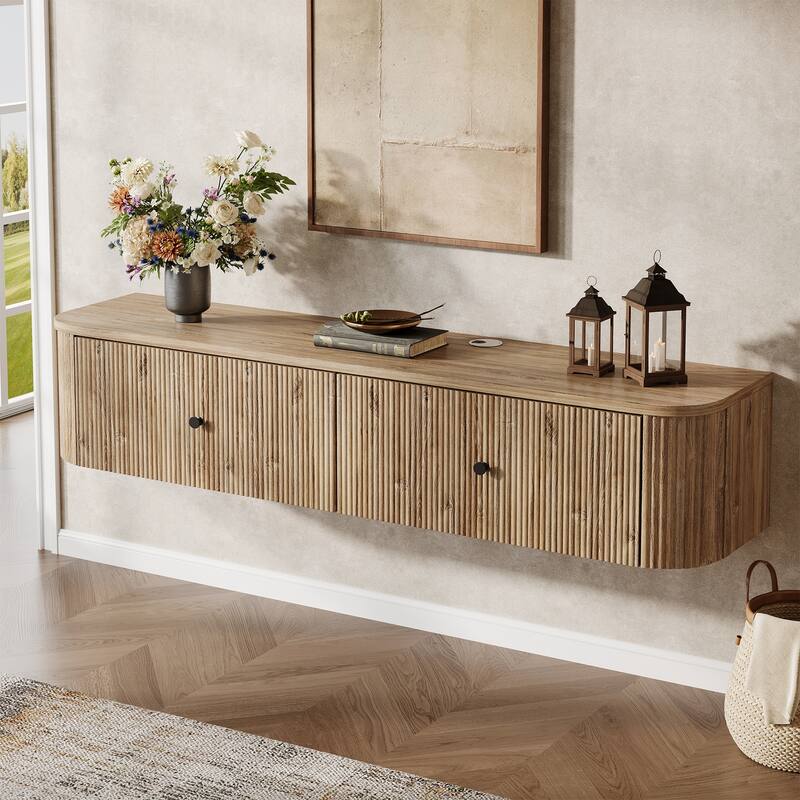 Floating TV Stand, Wall Mounted TV Console with Drawers, Floating Media Console Entertainment Center for Living Room, Bedroom