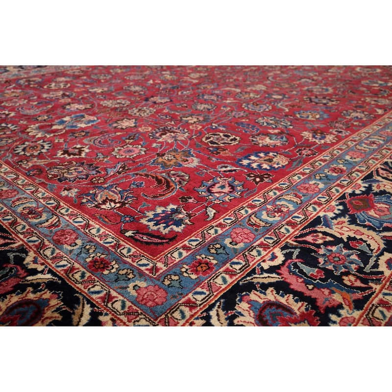 Floral Mashad Large Antique Persian Area Rug Handmade Wool Carpet - 9'6" x 16'4"